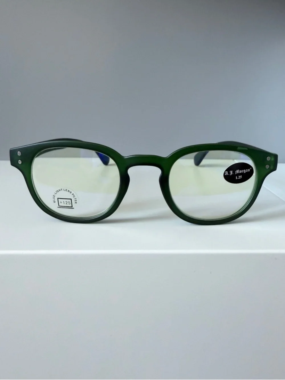 ASOS green classic frame blue light computer reading glasses prescription 1.25